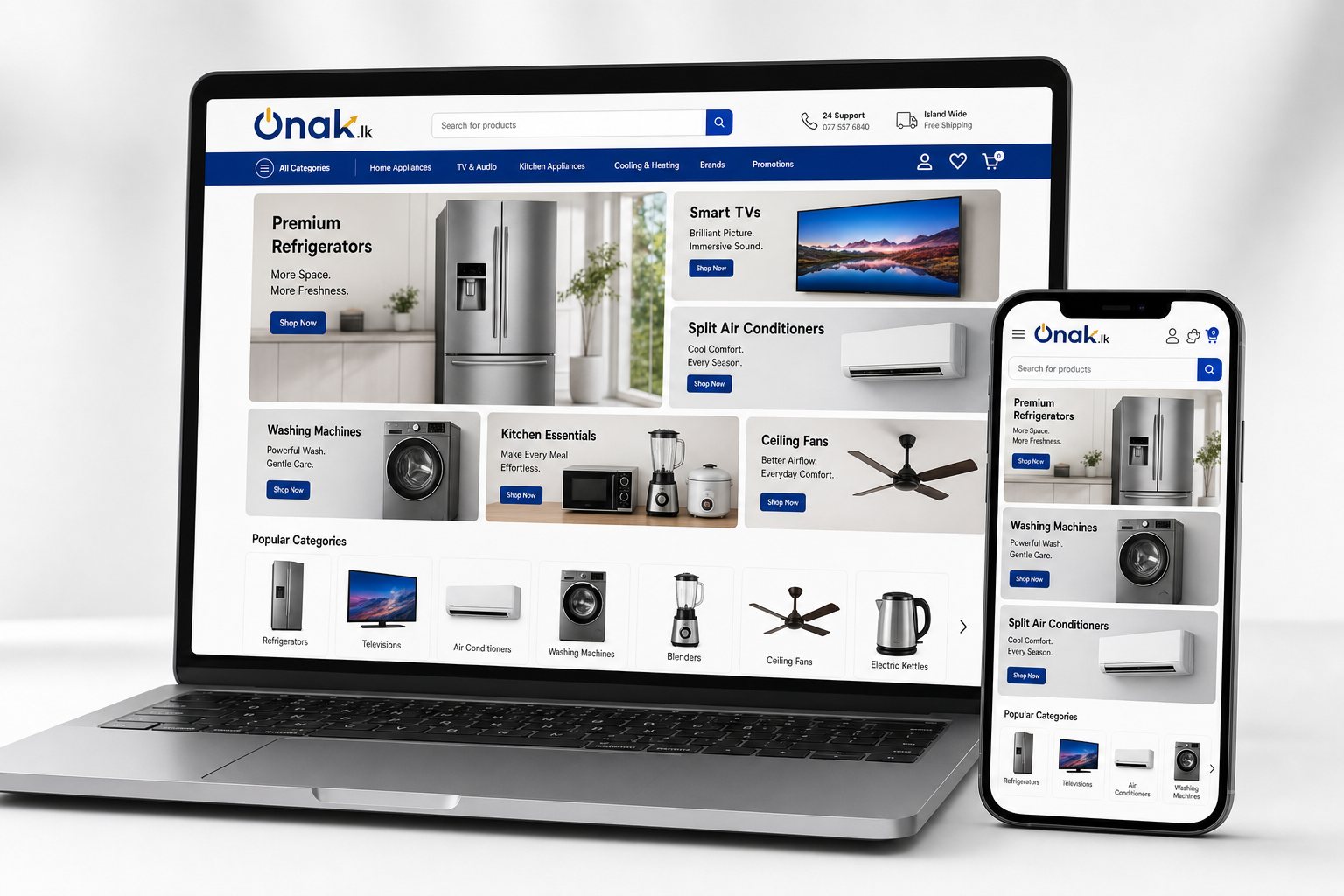 Onak.lk home appliances shopping on desktop and mobile
